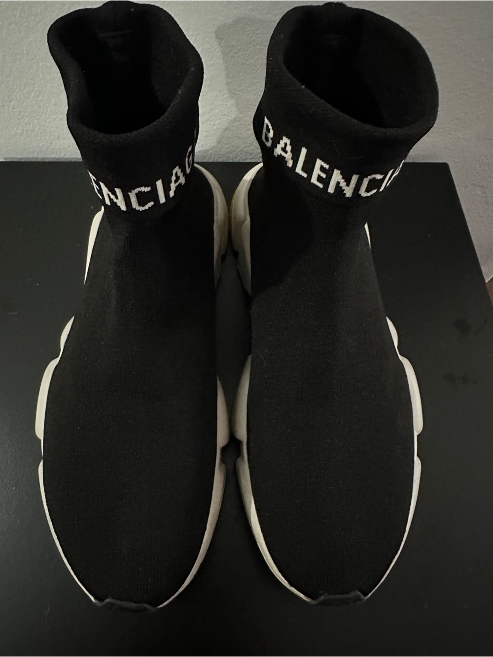 Balenciaga Black Sock-Style Sneakers with White Sole